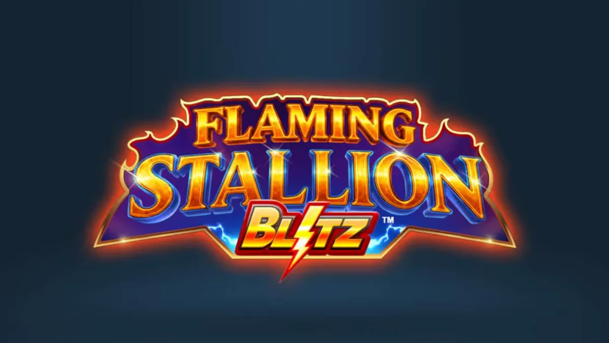 Interface do jogo Flaming Stallion Blitz com o garanhão flamejante em destaque