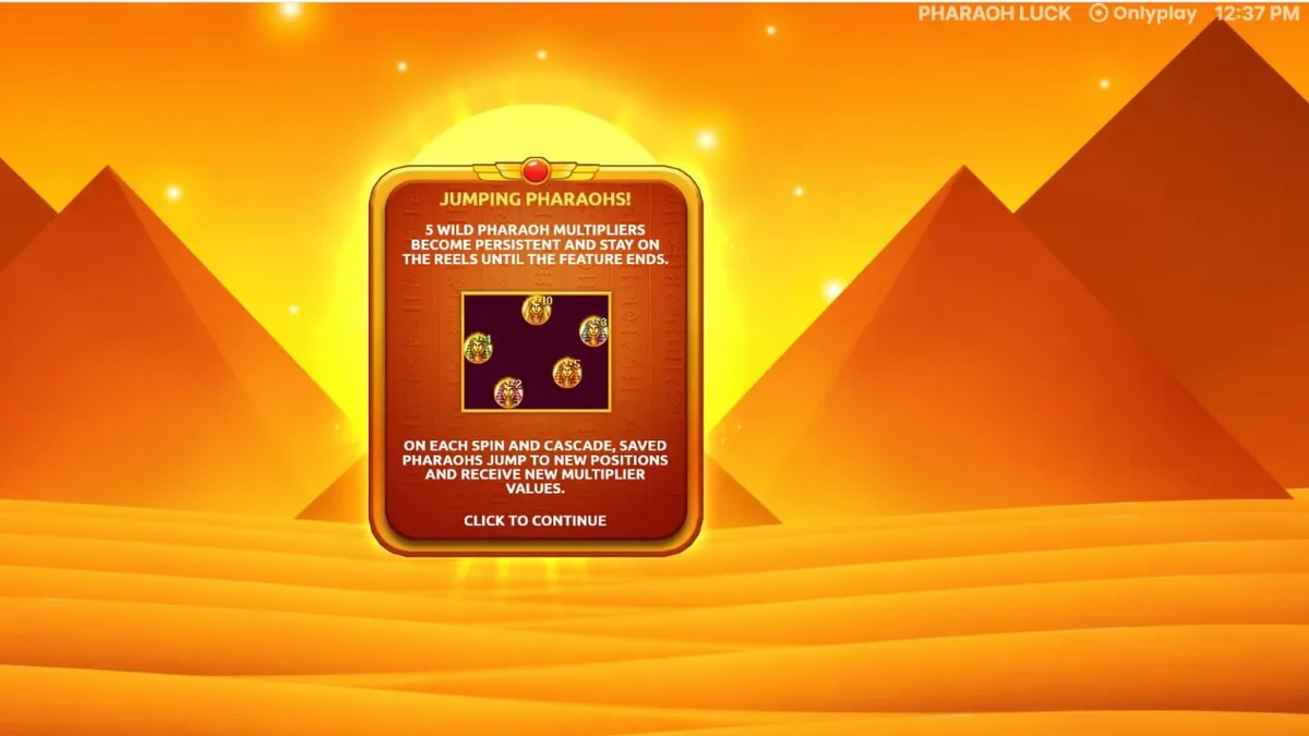 Interface do jogo de slot Pharaoh Luck com temática egípcia