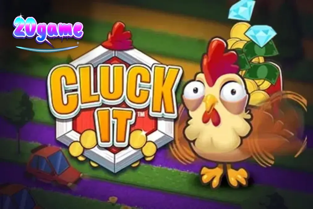 Interface colorida e rural do jogo Cluck It com galinha saltadora